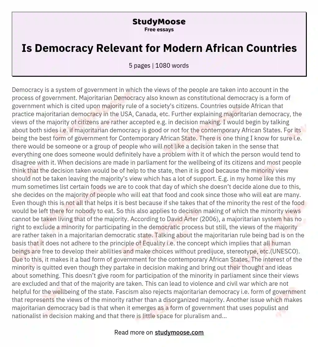 Is Democracy Relevant for Modern African Countries essay