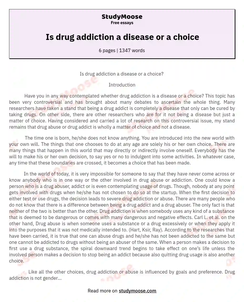 Is drug addiction a disease or a choice