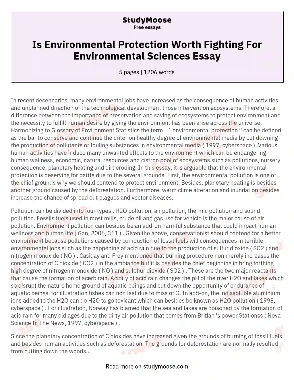 Is Environmental Protection Worth Fighting For Environmental Sciences Essay