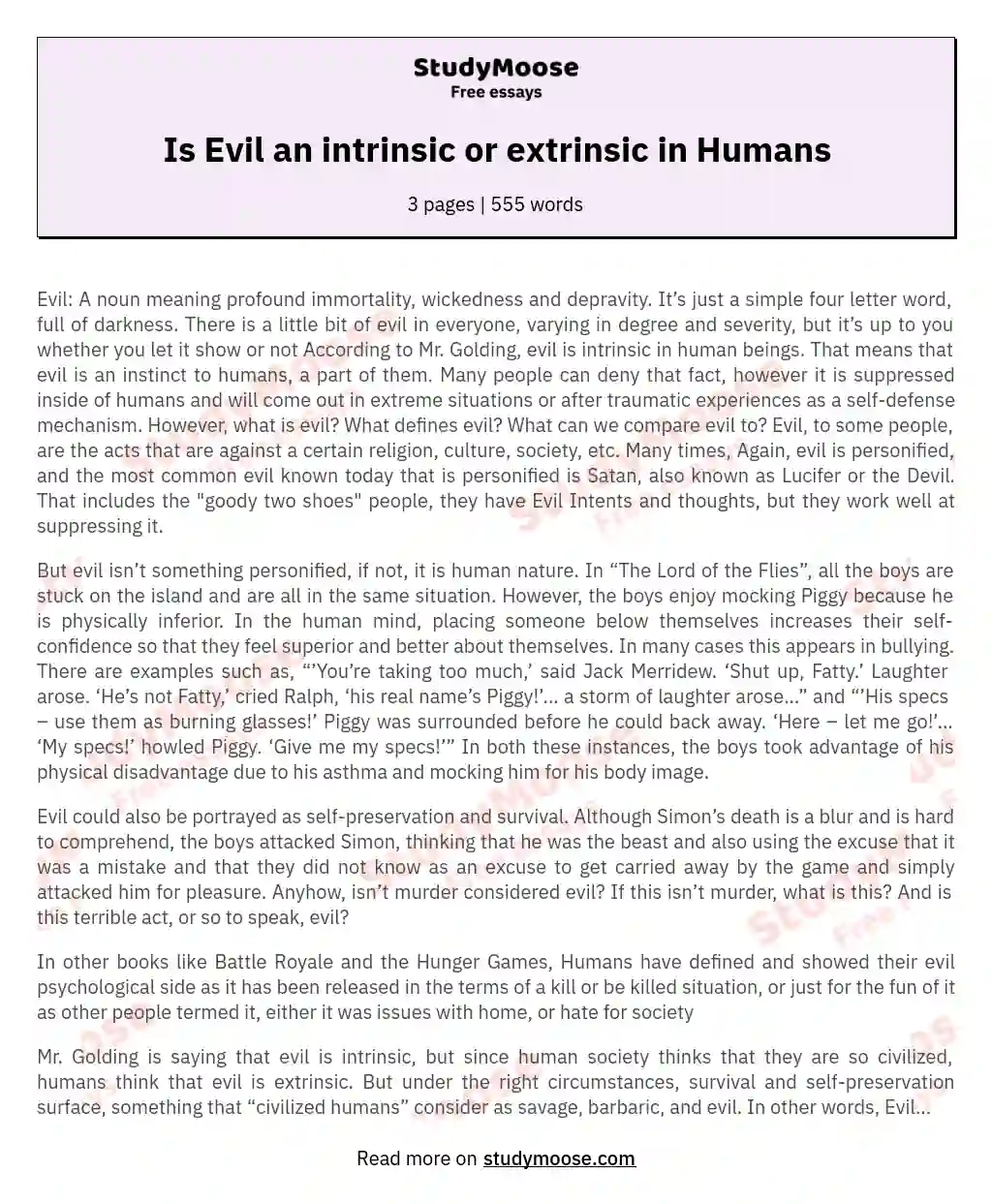 Is Evil an intrinsic or extrinsic in Humans