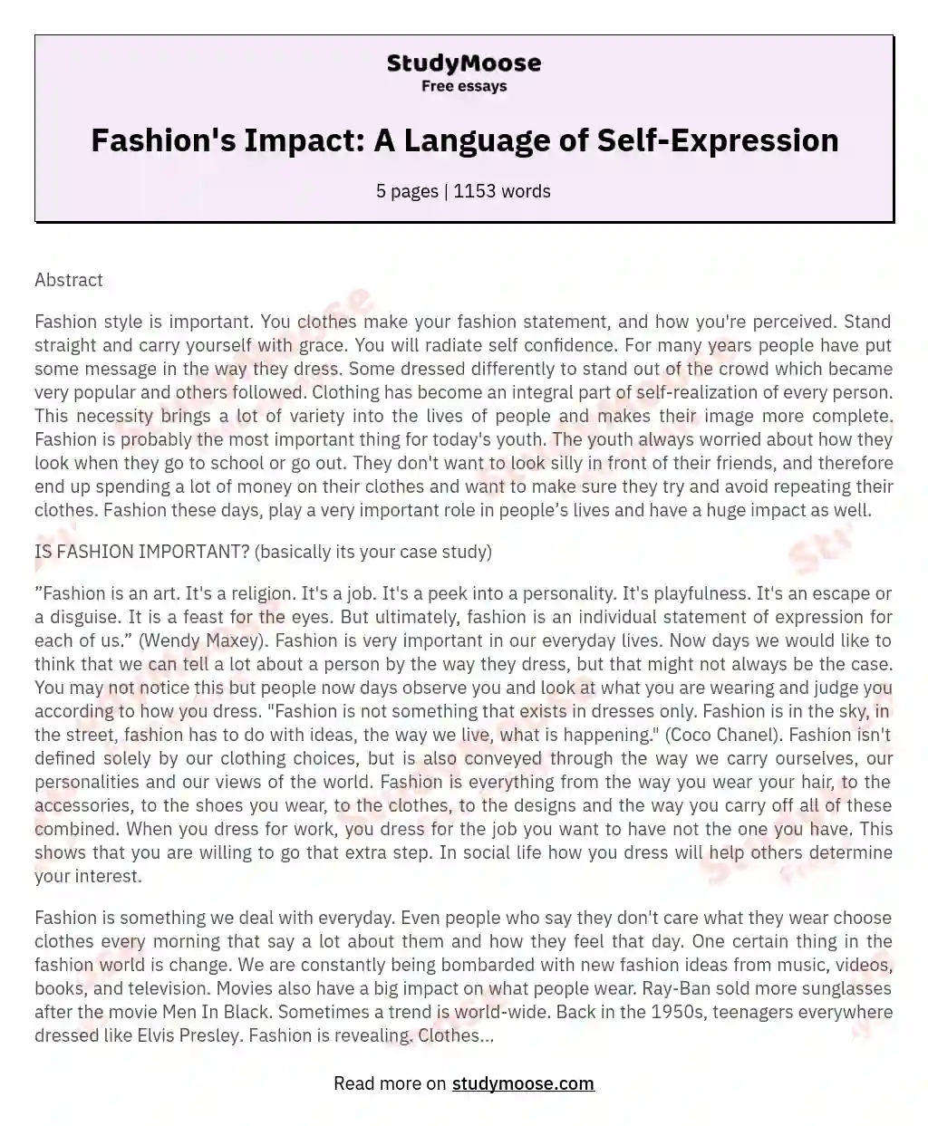 Fashion's Impact: A Language of Self-Expression essay