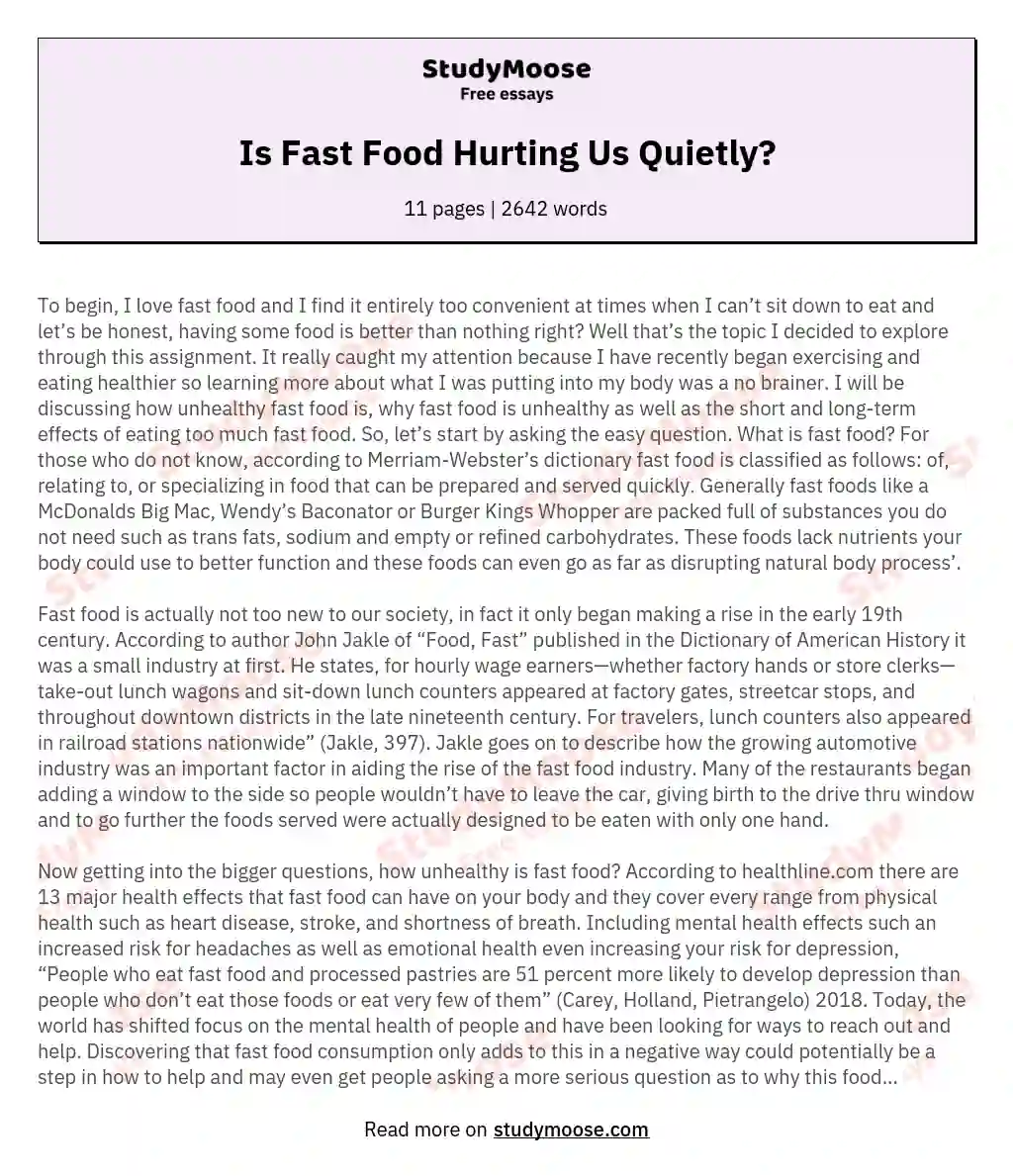 Is Fast Food Hurting Us Quietly? essay