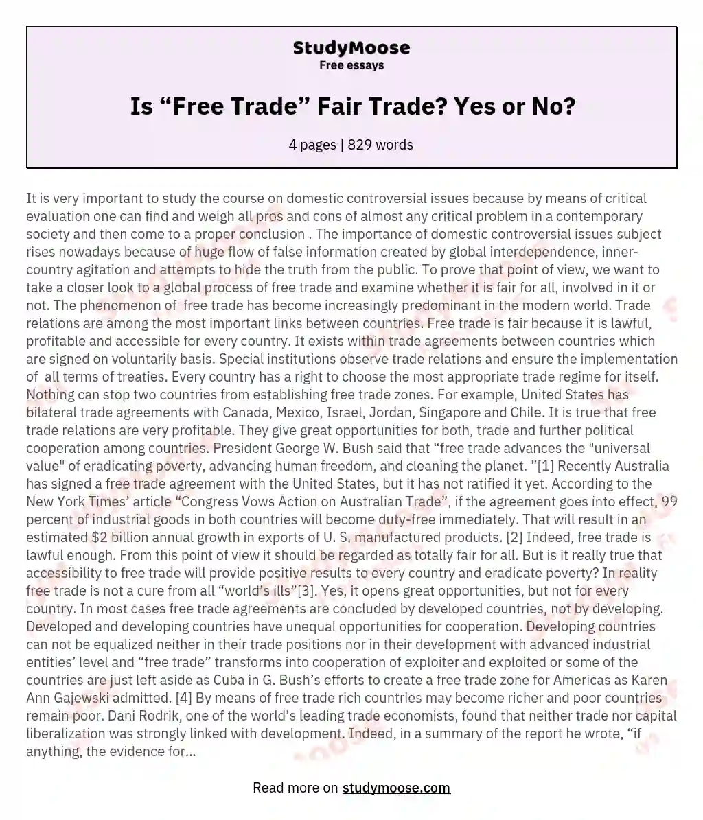 Is “Free Trade” Fair Trade? Yes or No?