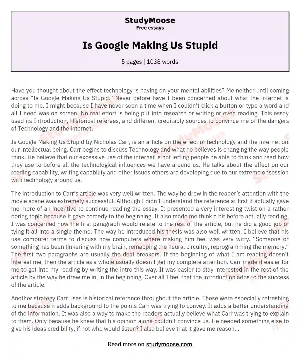 Is Google Making Us Stupid essay
