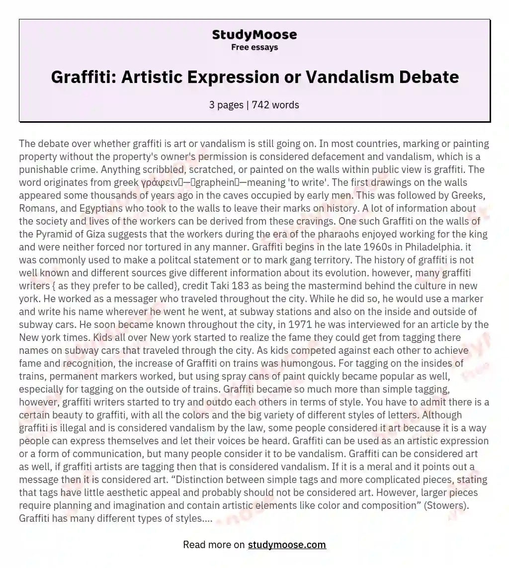 Graffiti: Artistic Expression or Vandalism Debate essay