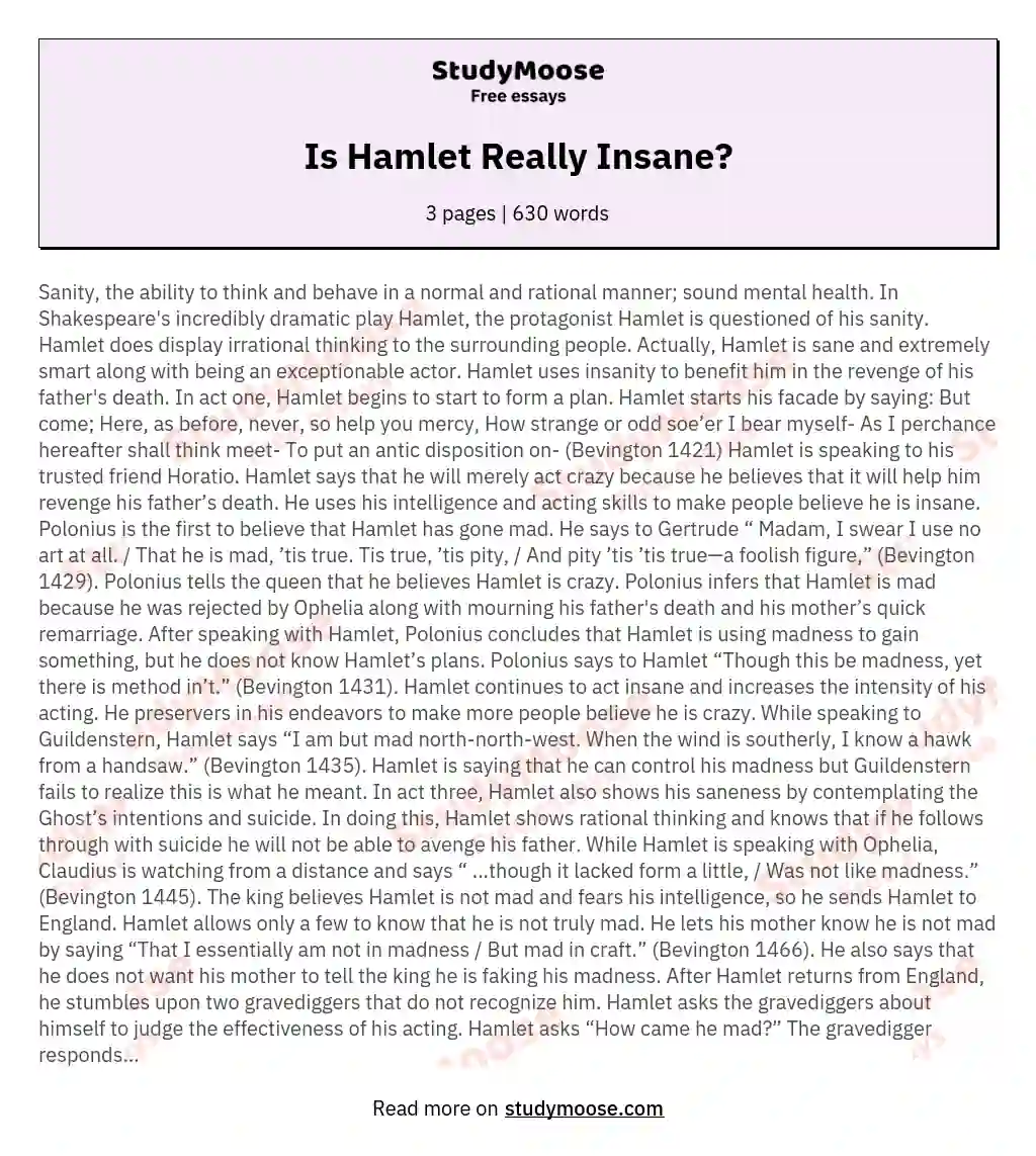 Is Hamlet Really Insane? essay