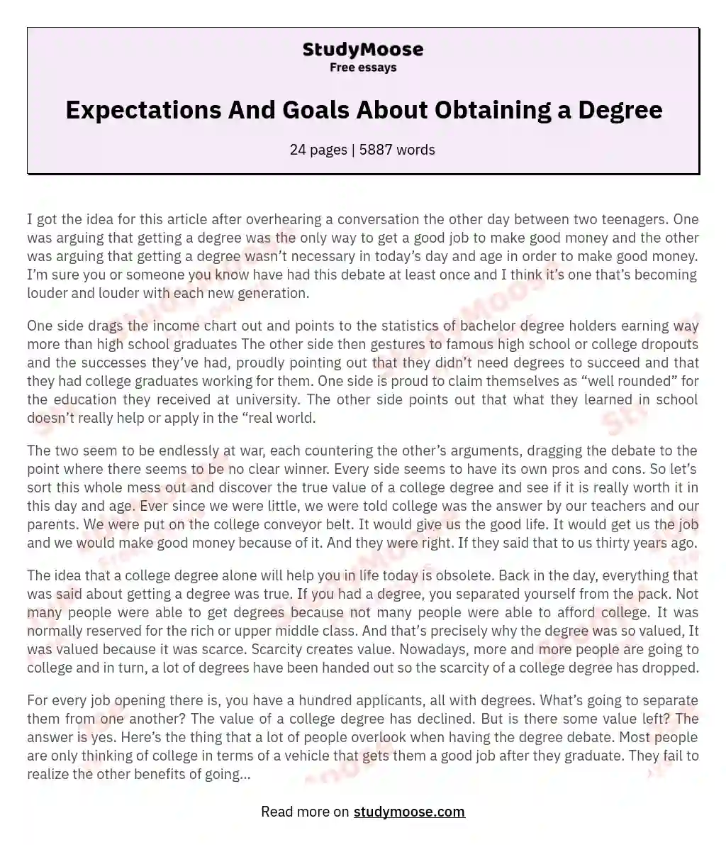 Expectations And Goals About Obtaining a Degree essay