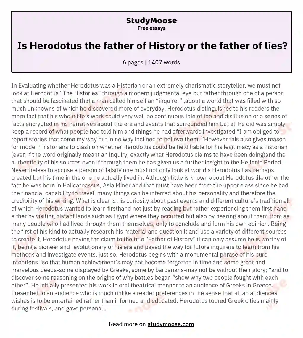 Is Herodotus the father of History or the father of lies?