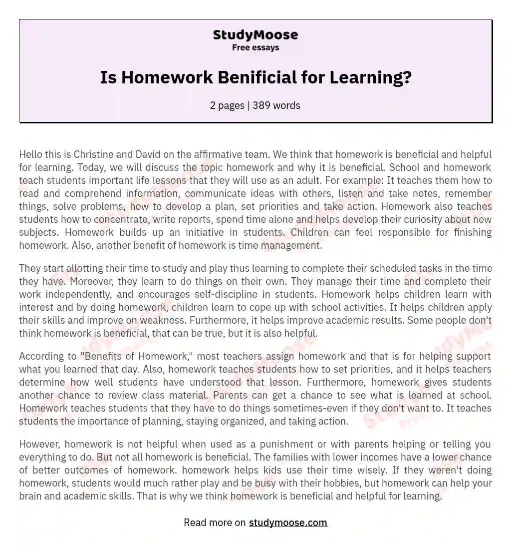 is homework beneficial to learning