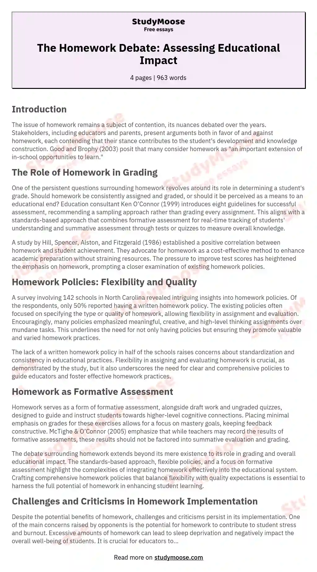 homework policy argumentative essay