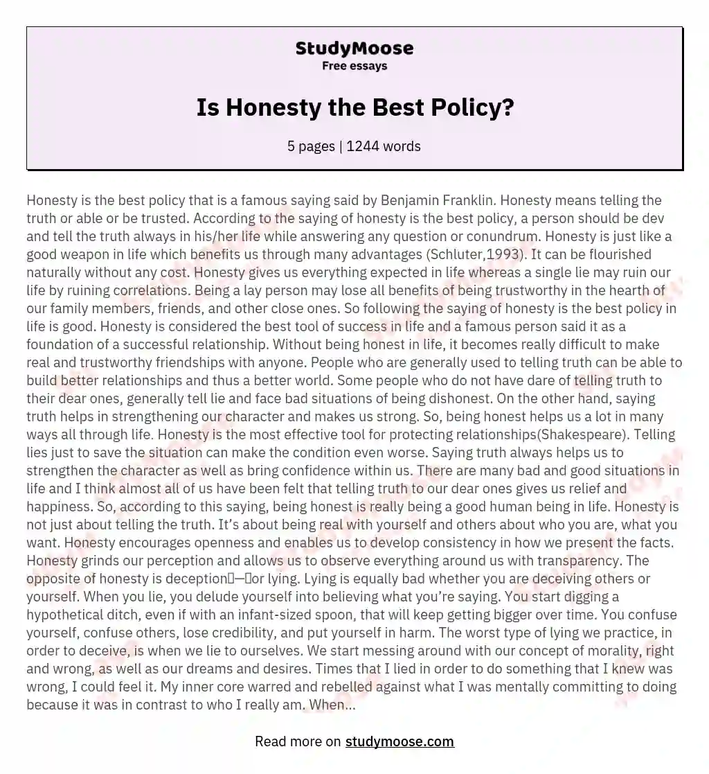 essay on honesty at work
