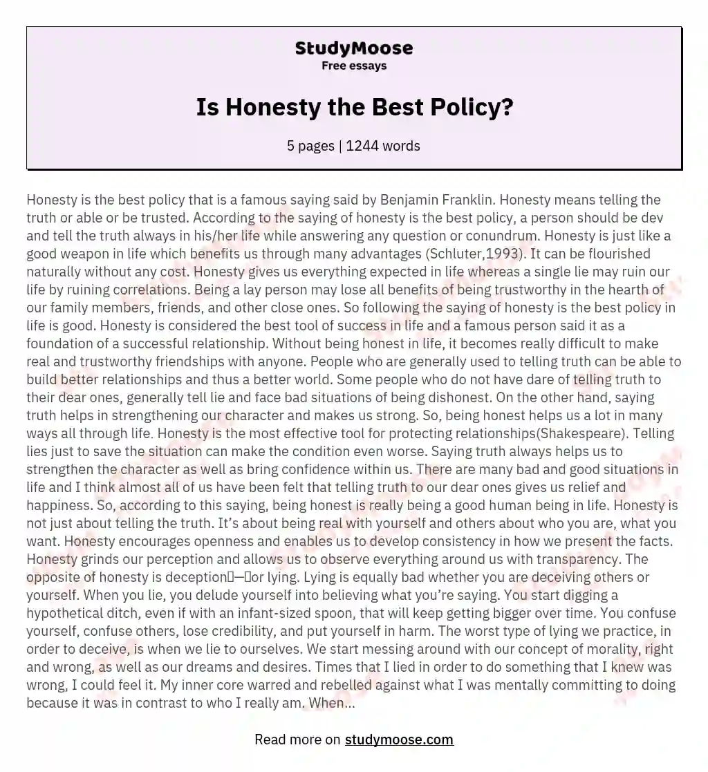 honesty is always the best policy essay