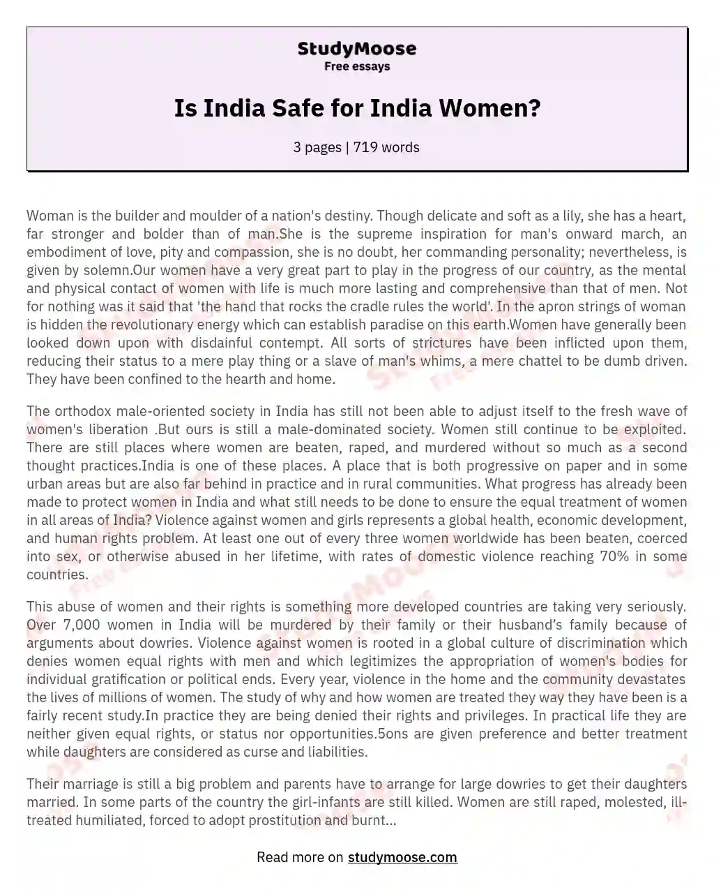 Is India Safe for India Women? essay