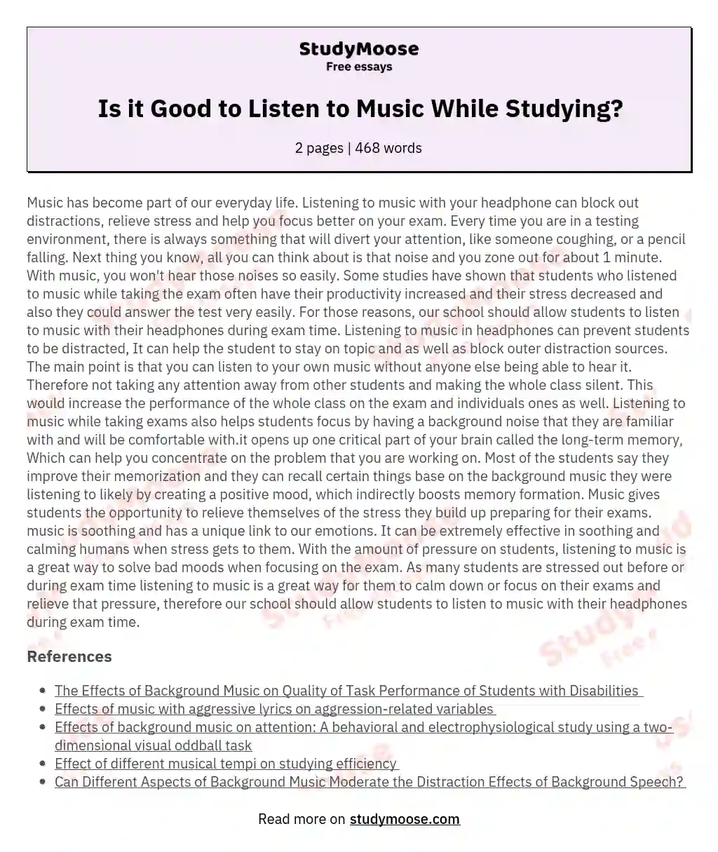 essay about listening to music while studying