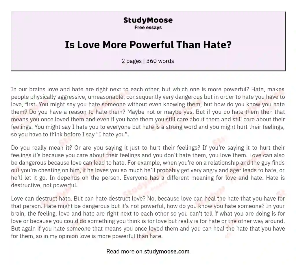 Is Love More Powerful Than Hate? essay