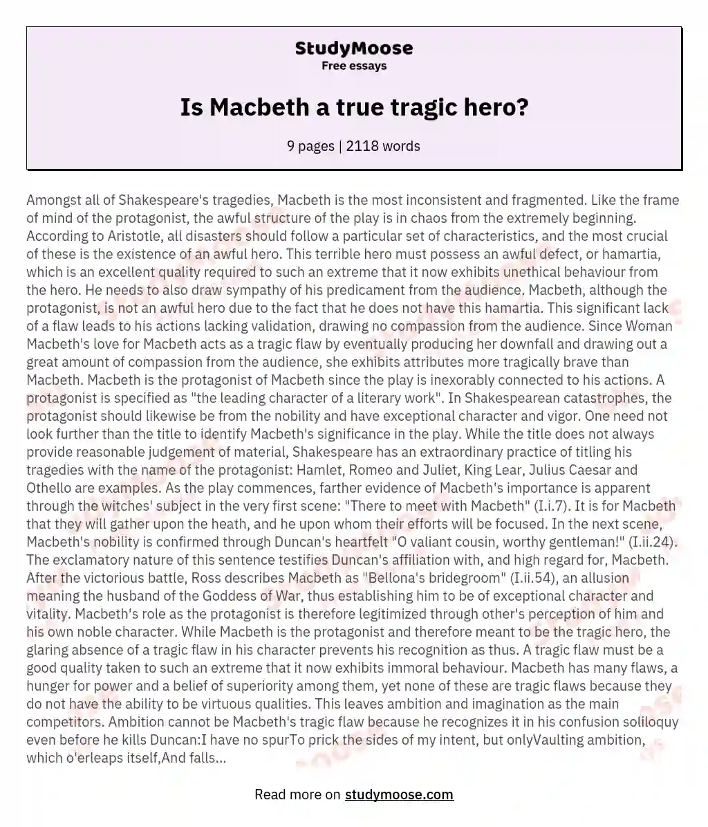 Is Macbeth a true tragic hero? essay