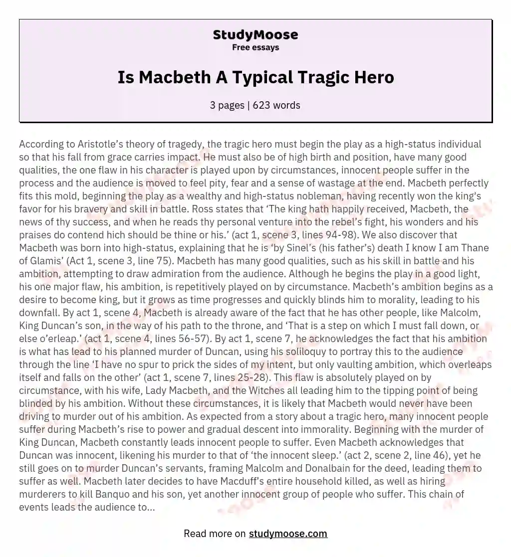 Is Macbeth A Typical Tragic Hero