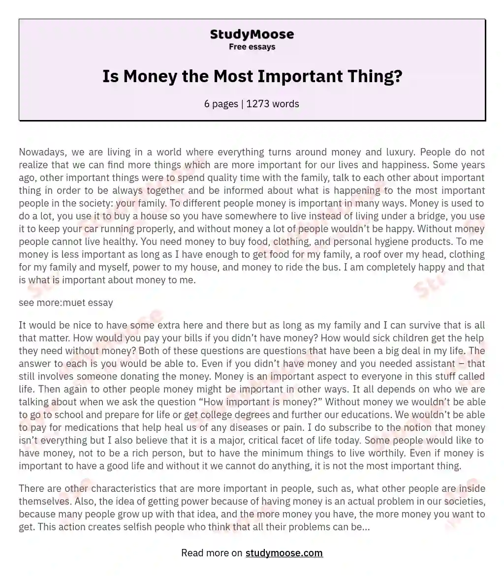 Is Money the Most Important Thing? essay