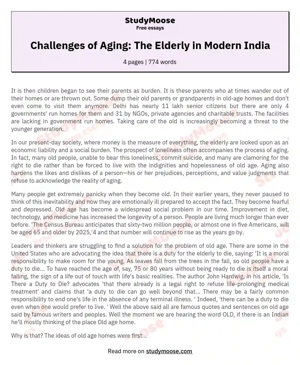 Challenges of Aging: The Elderly in Modern India essay