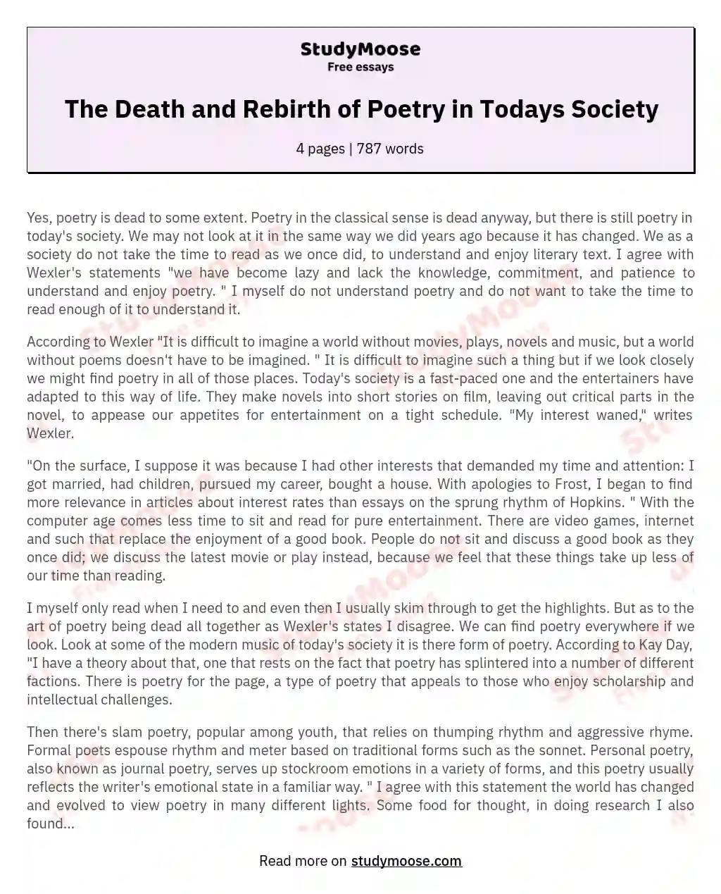 The Death and Rebirth of Poetry in Todays Society essay