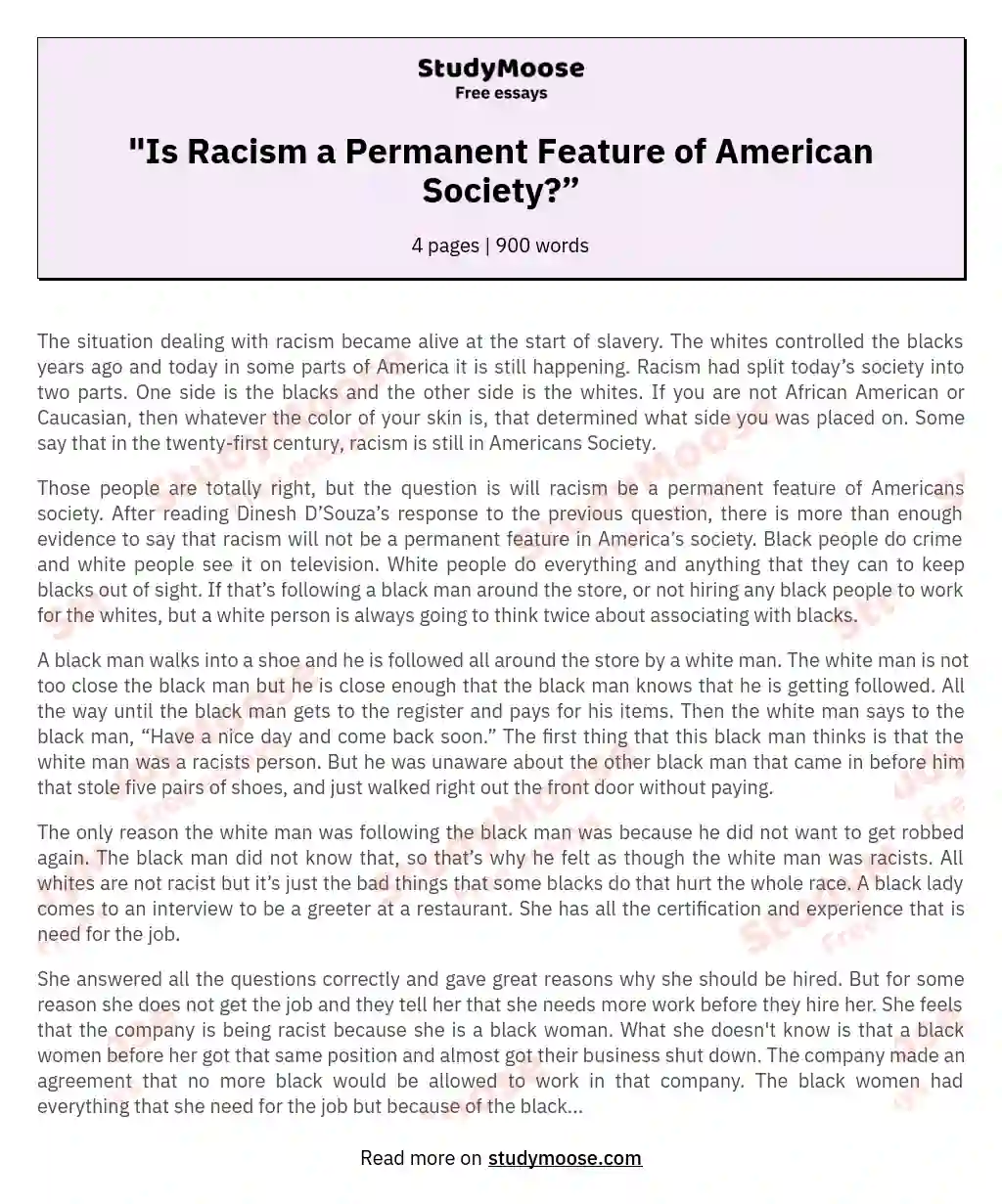 "Is Racism a Permanent Feature of American Society?”