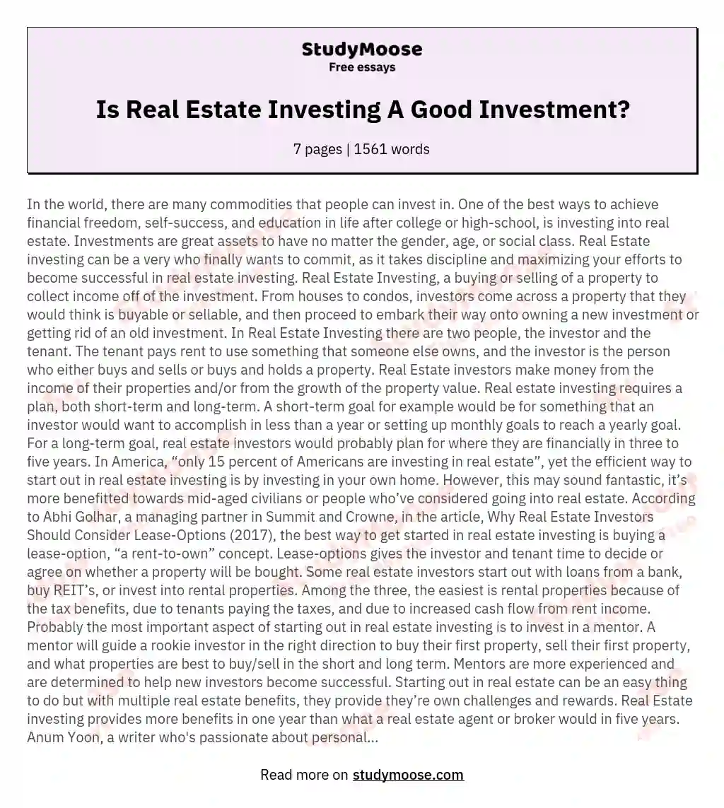 Is Real Estate Investing A Good Investment?