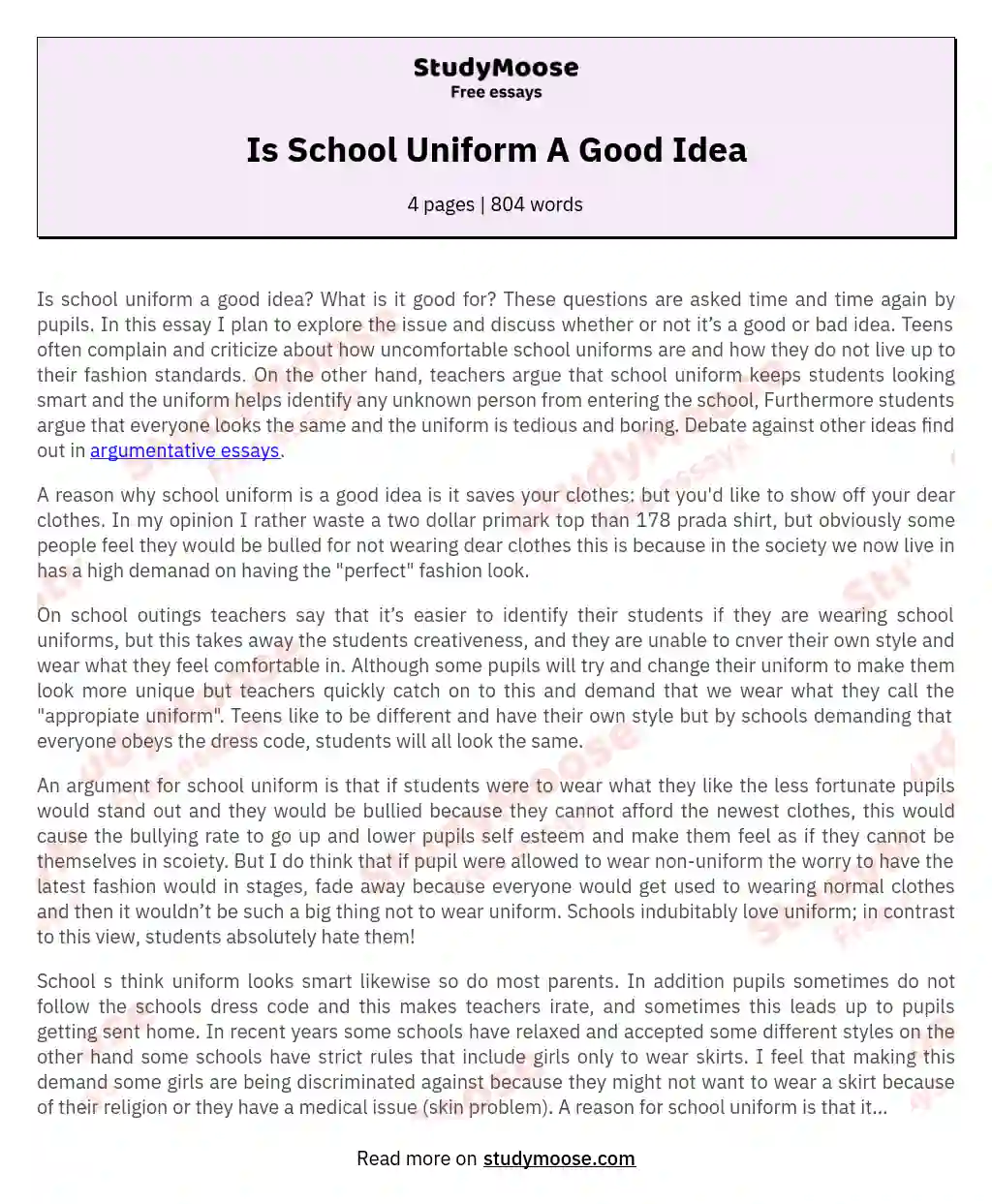 school uniform is a good idea essay