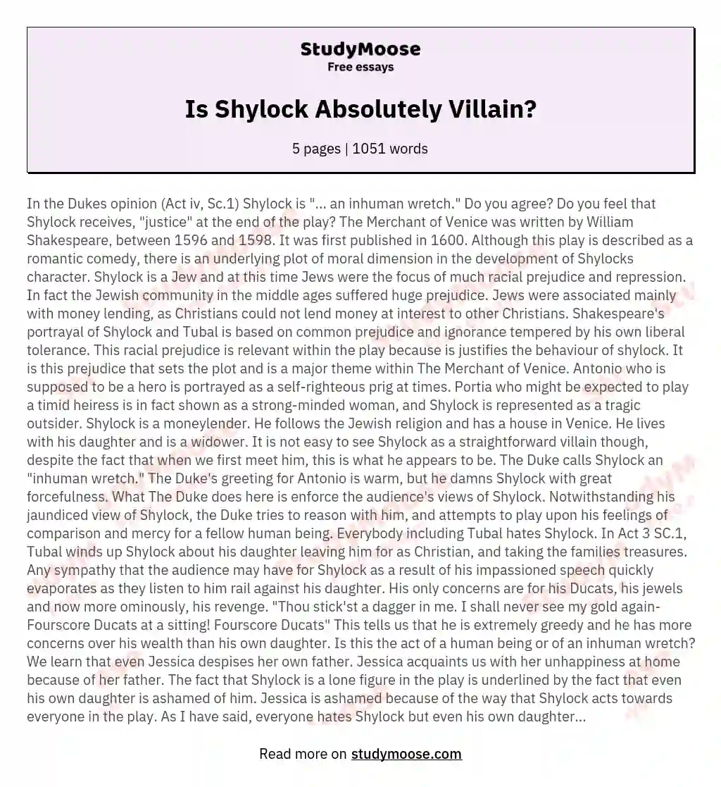 Is Shylock Absolutely Villain?