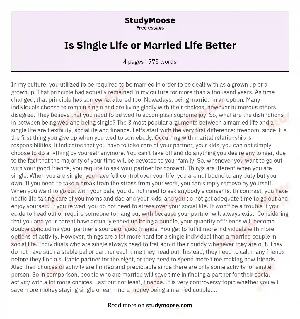 Is Single Life or Married Life Better