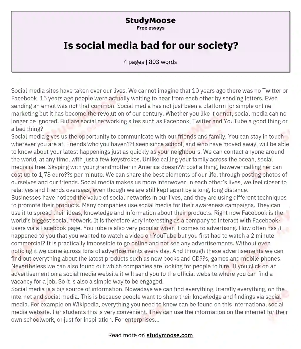 Is social media bad for our society? essay