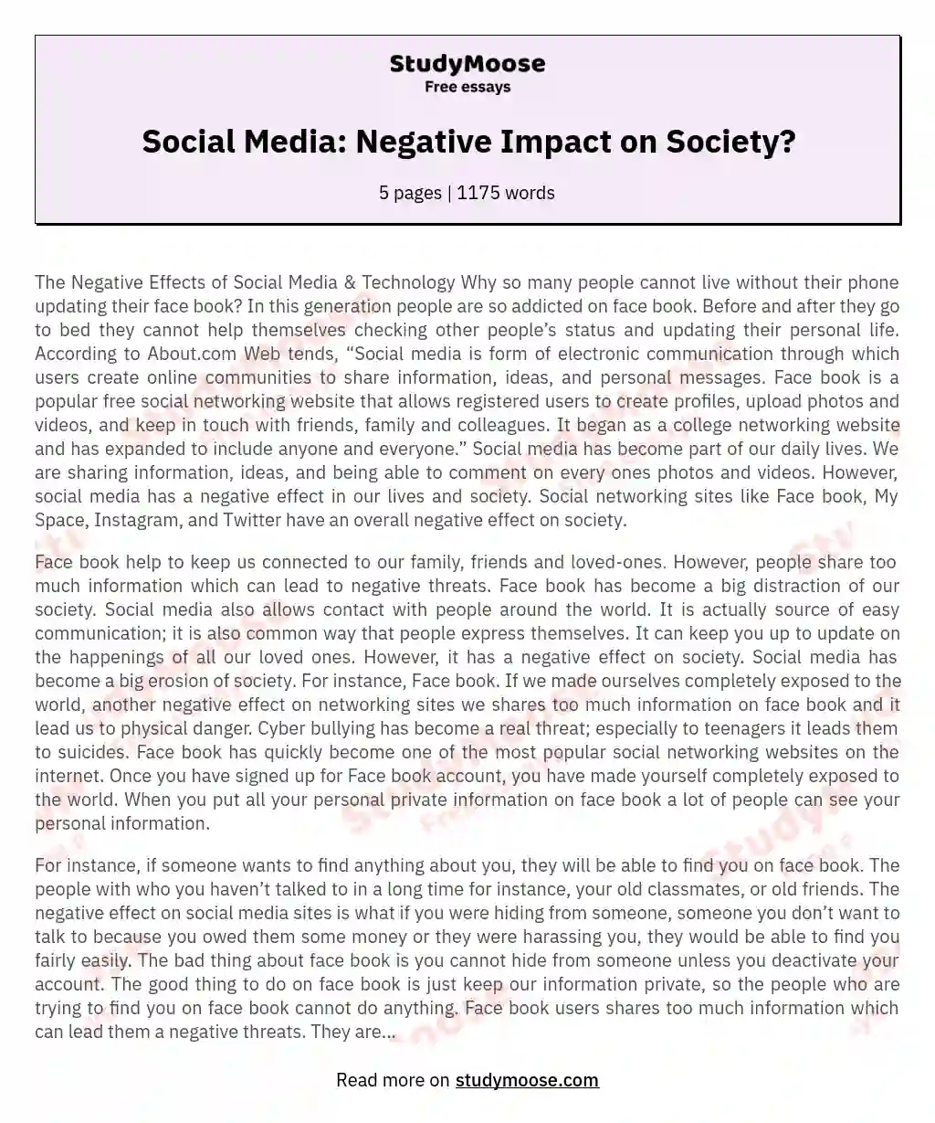 Social Media: Negative Impact on Society? essay