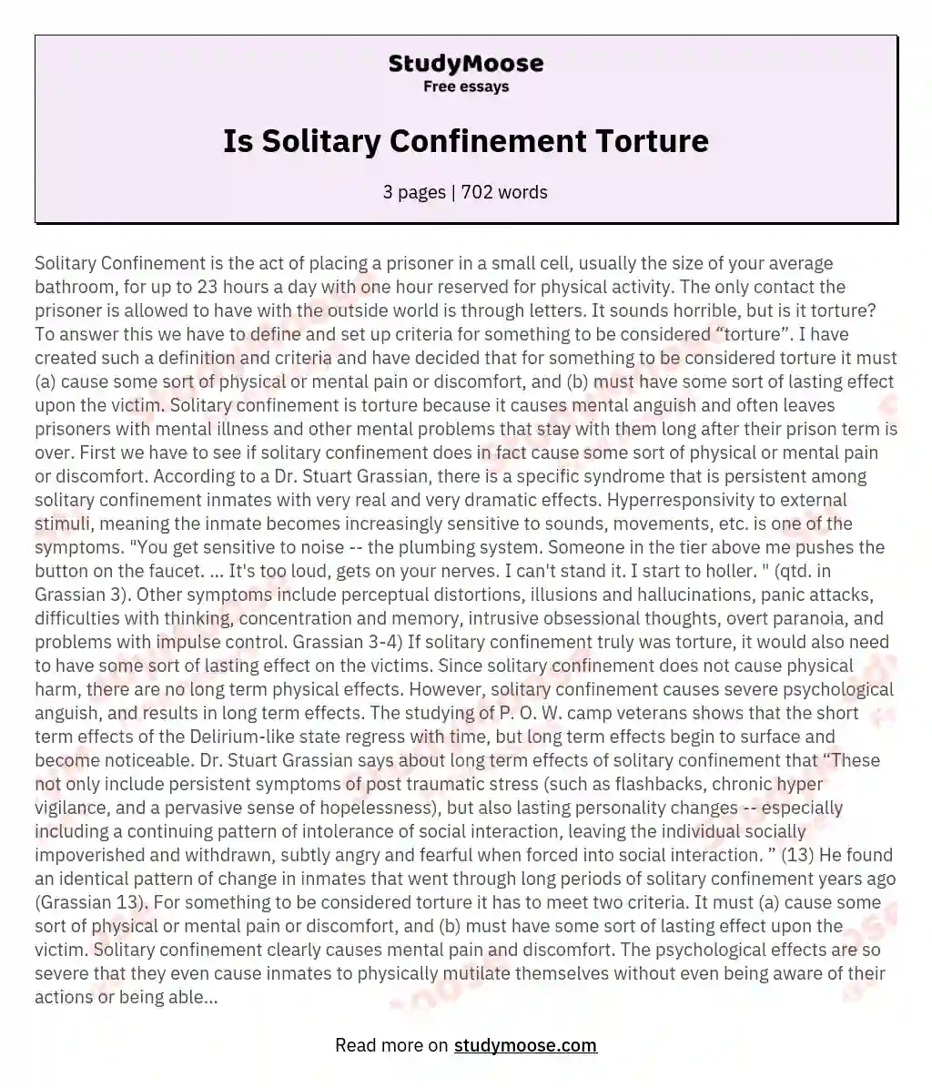 Is Solitary Confinement Torture