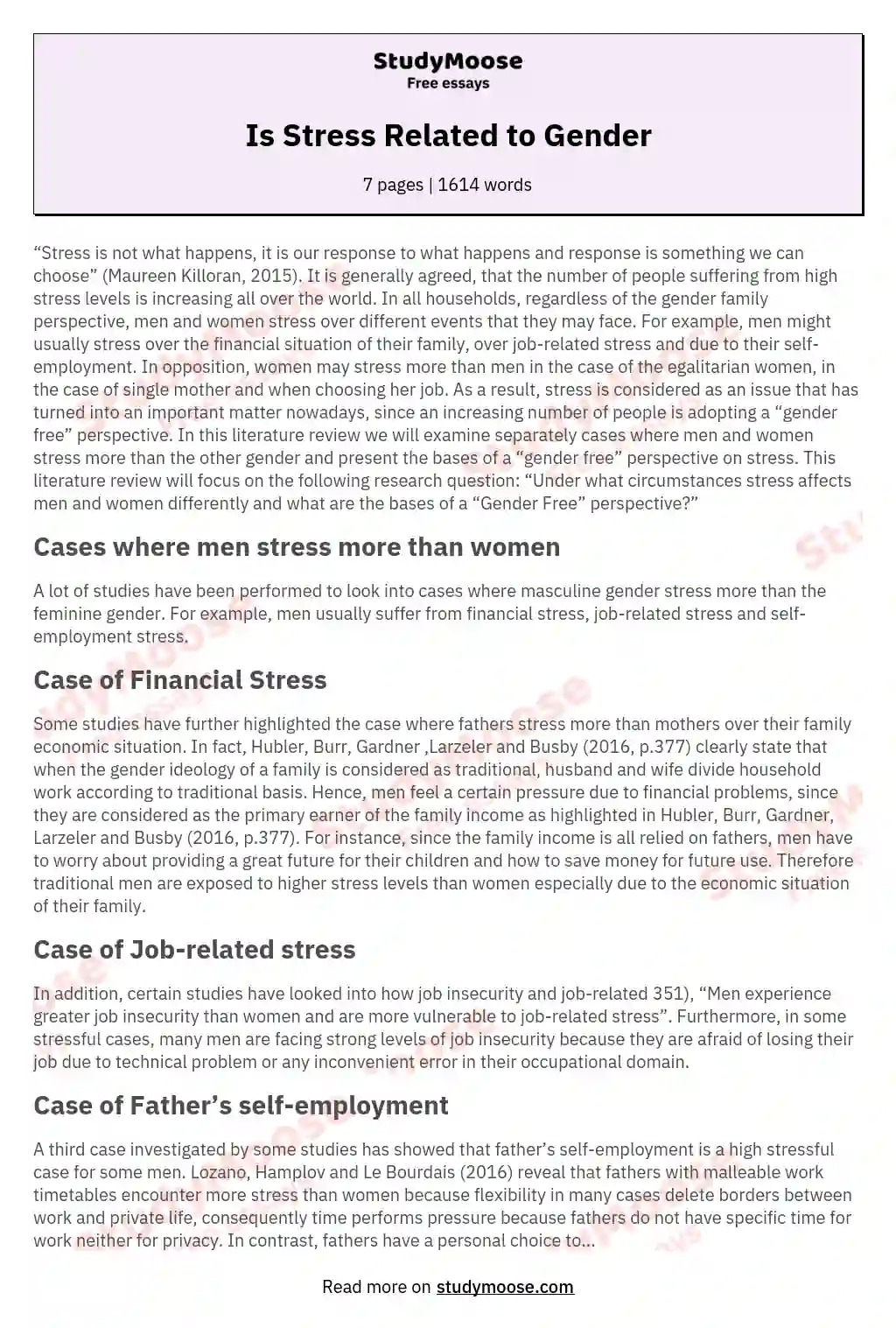 Is Stress Related to Gender essay