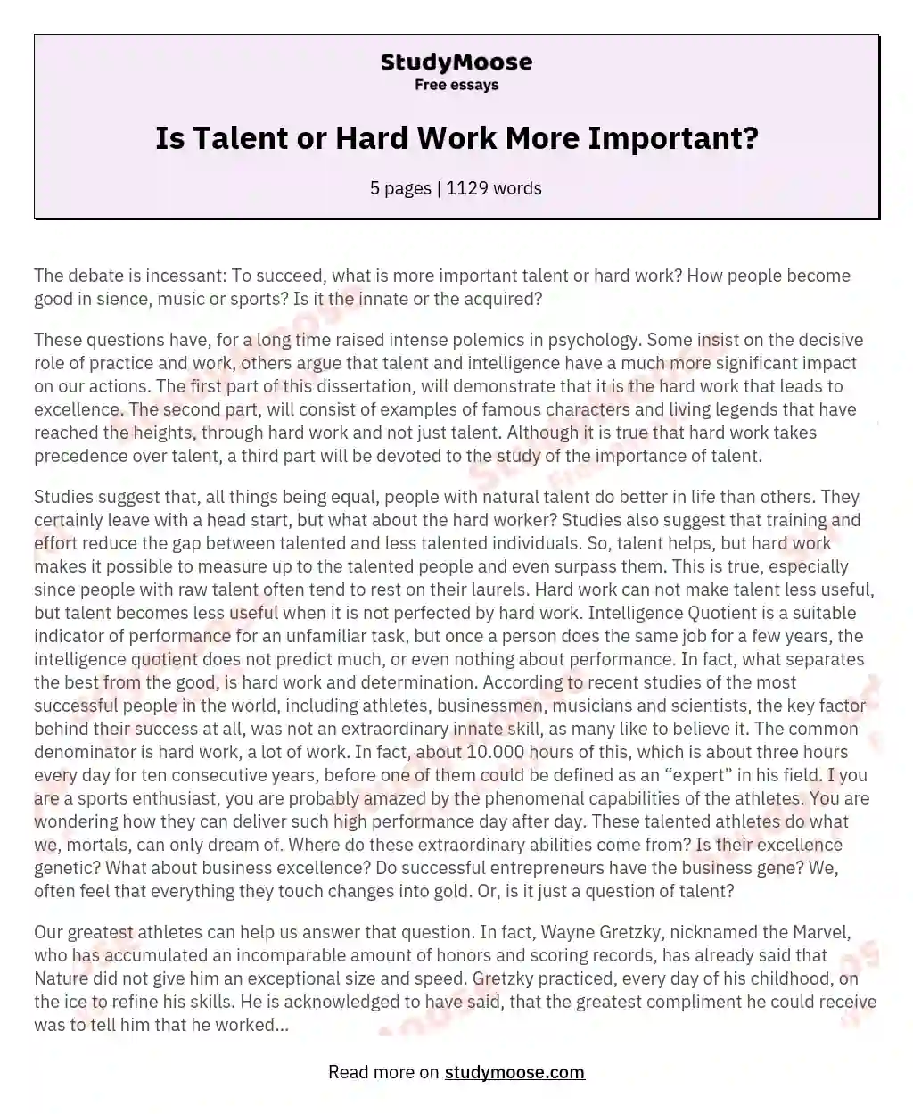 Is Talent or Hard Work More Important? essay
