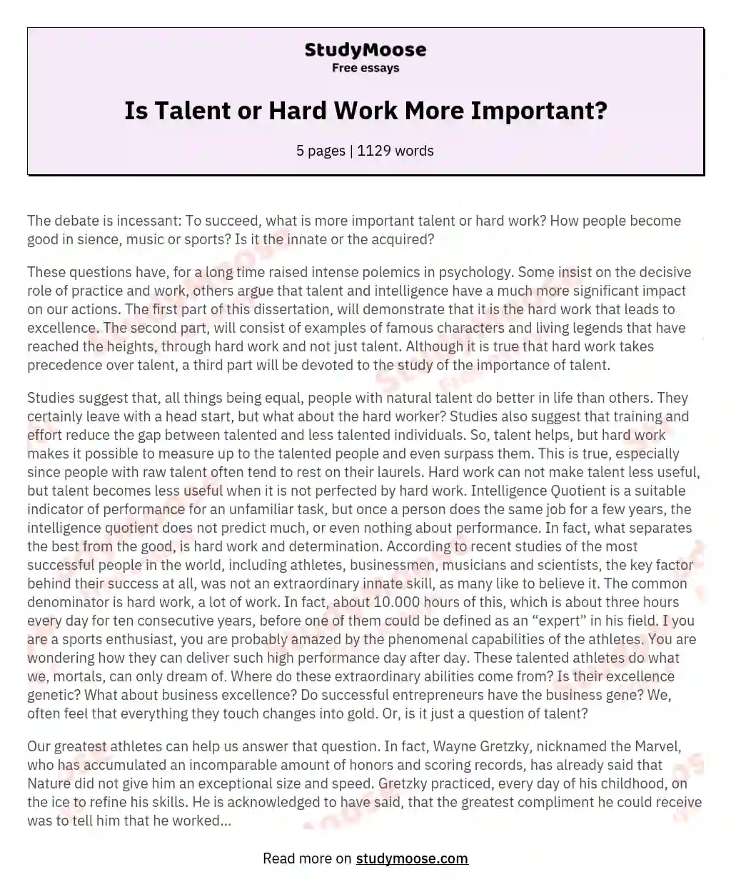 hard work beats talent essay