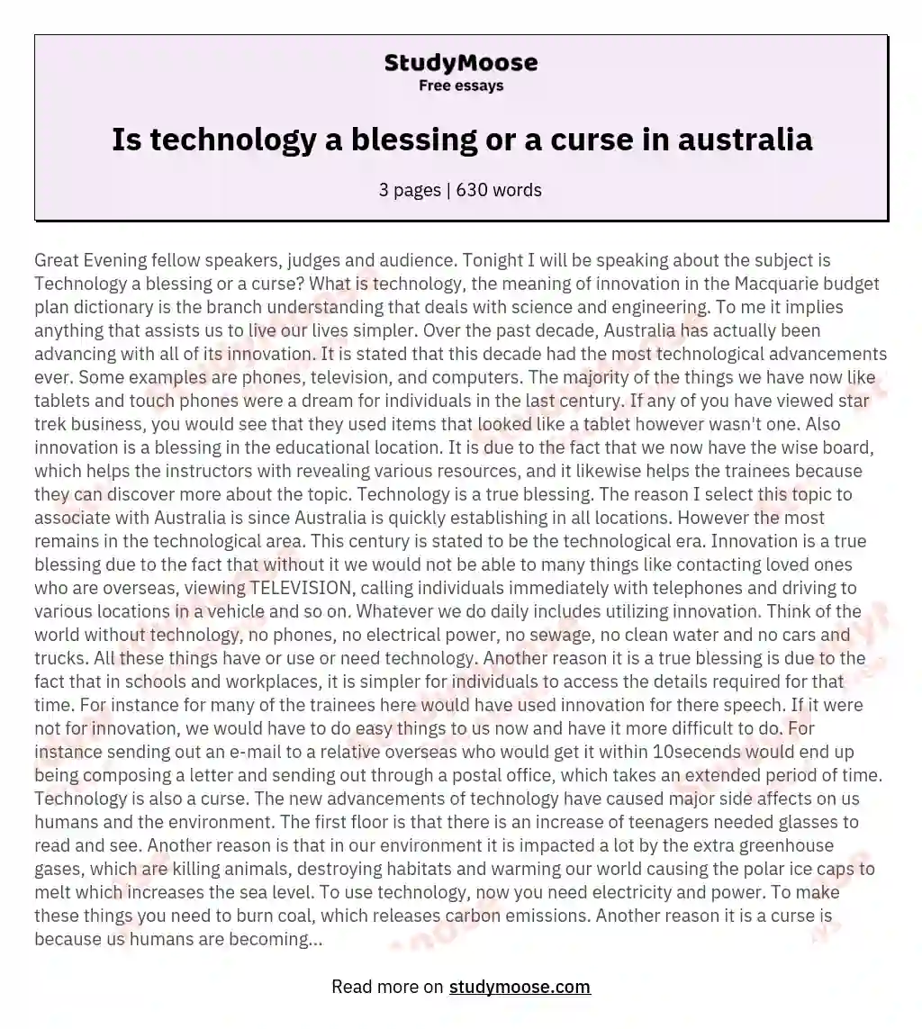 Is technology a blessing or a curse in australia essay