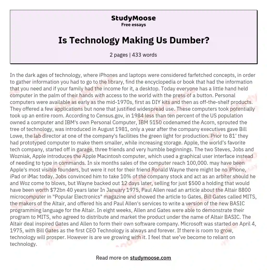 Is Technology Making Us Dumber? essay