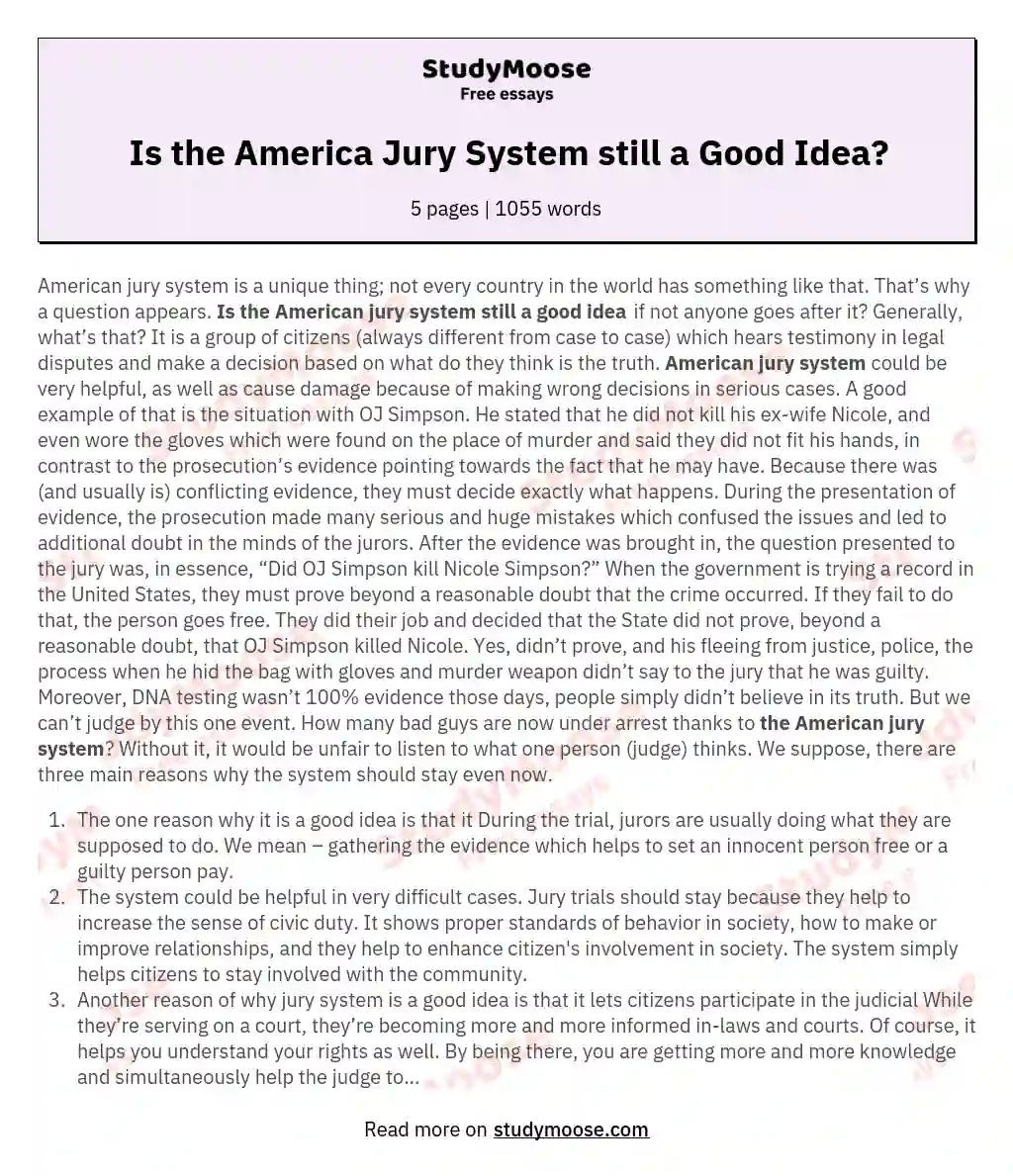 Is the America Jury System still a Good Idea? essay
