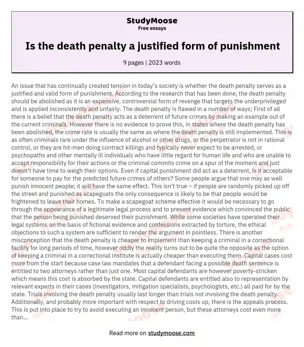 argumentative essay is the death penalty a just punishment