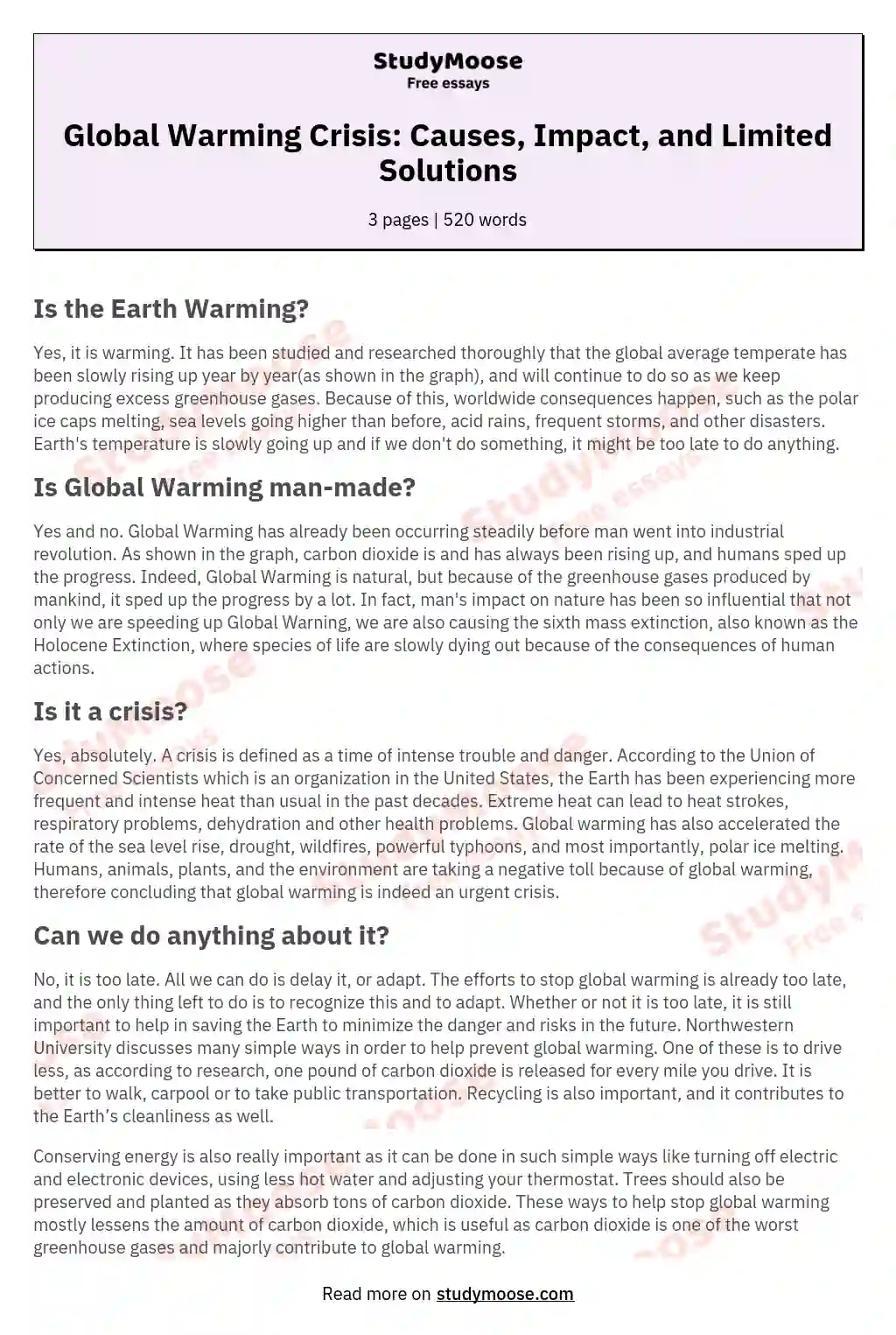 Global Warming Crisis: Causes, Impact, and Limited Solutions essay