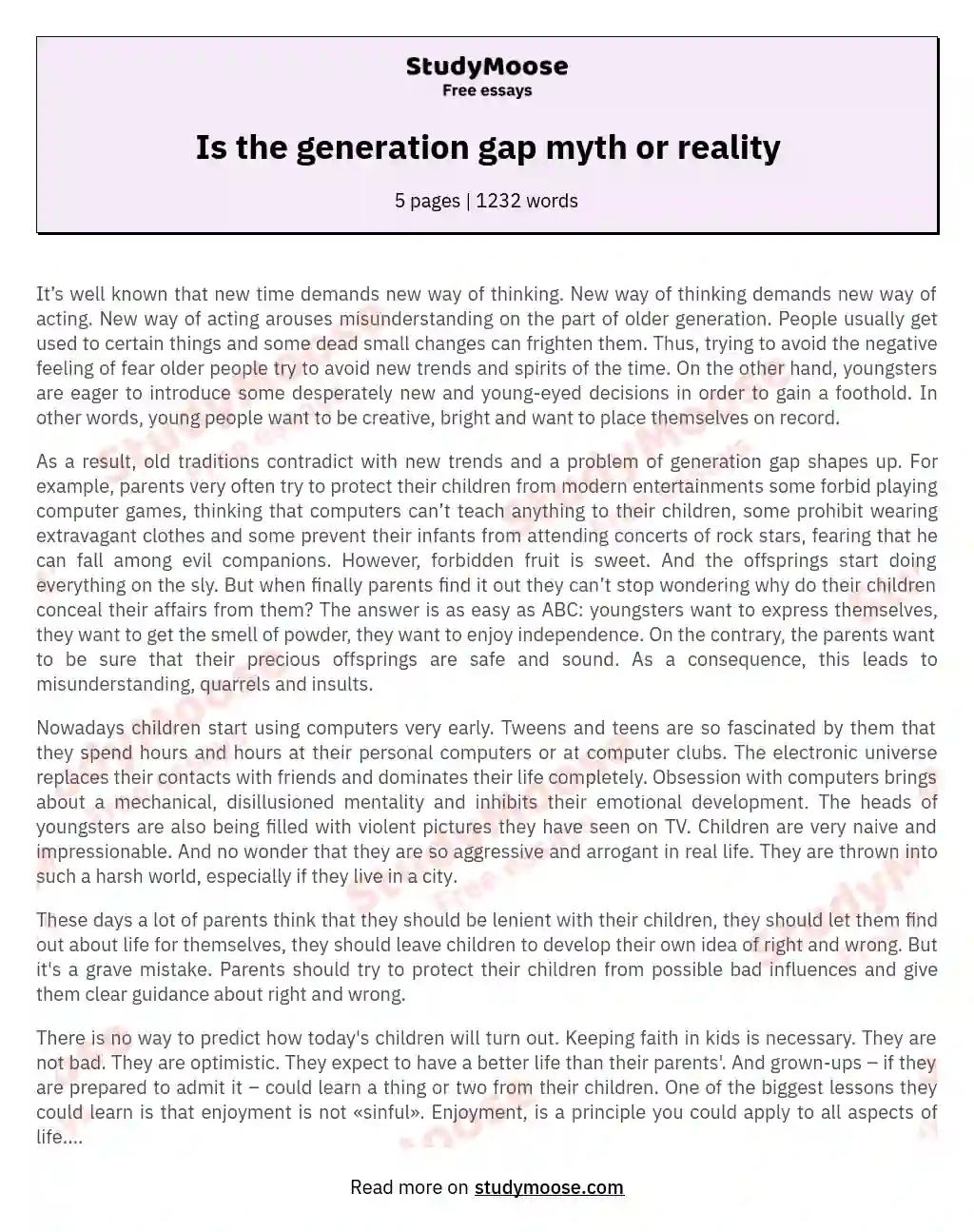 Is the generation gap myth or reality essay