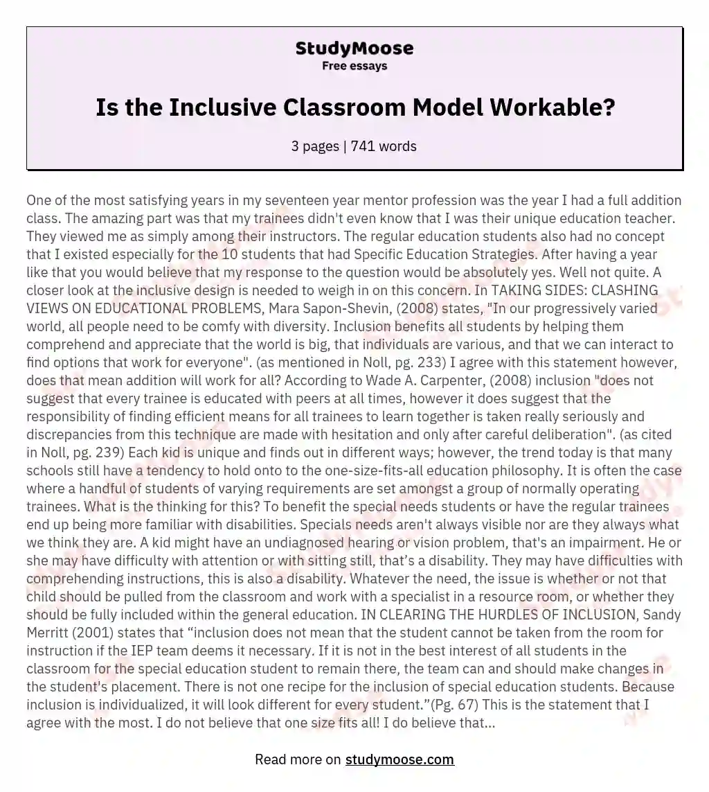 Is the Inclusive Classroom Model Workable? essay