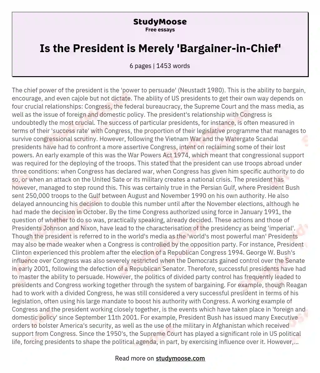 Is the President is Merely 'Bargainer-in-Chief' essay