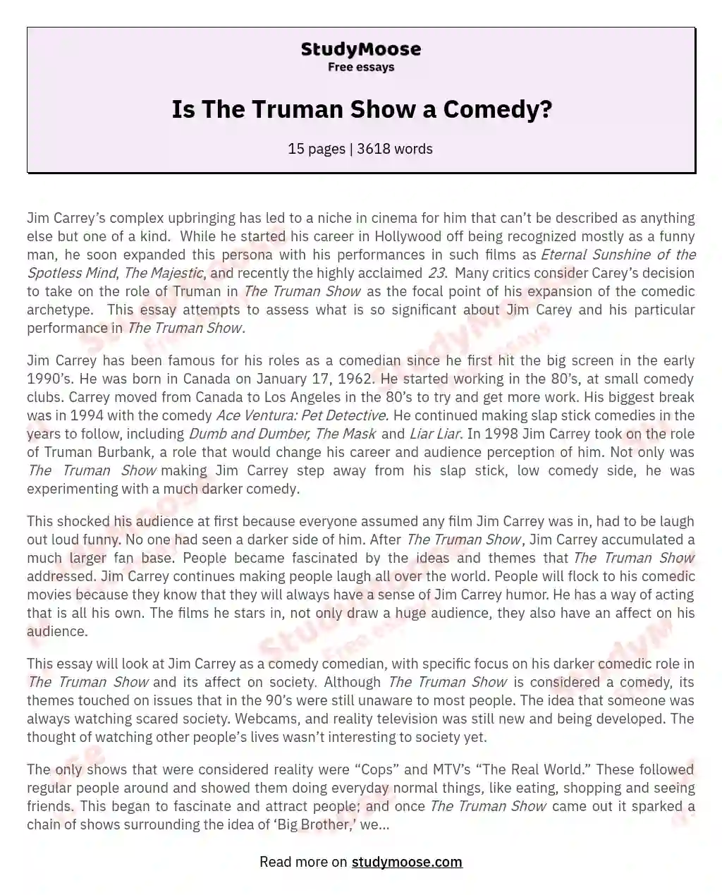 Is The Truman Show a Comedy? essay