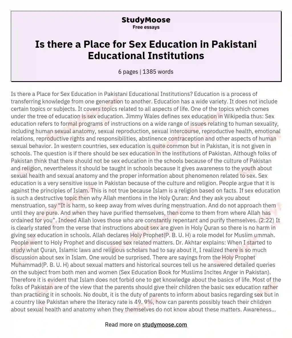 If there was no sex education in Faisalabad