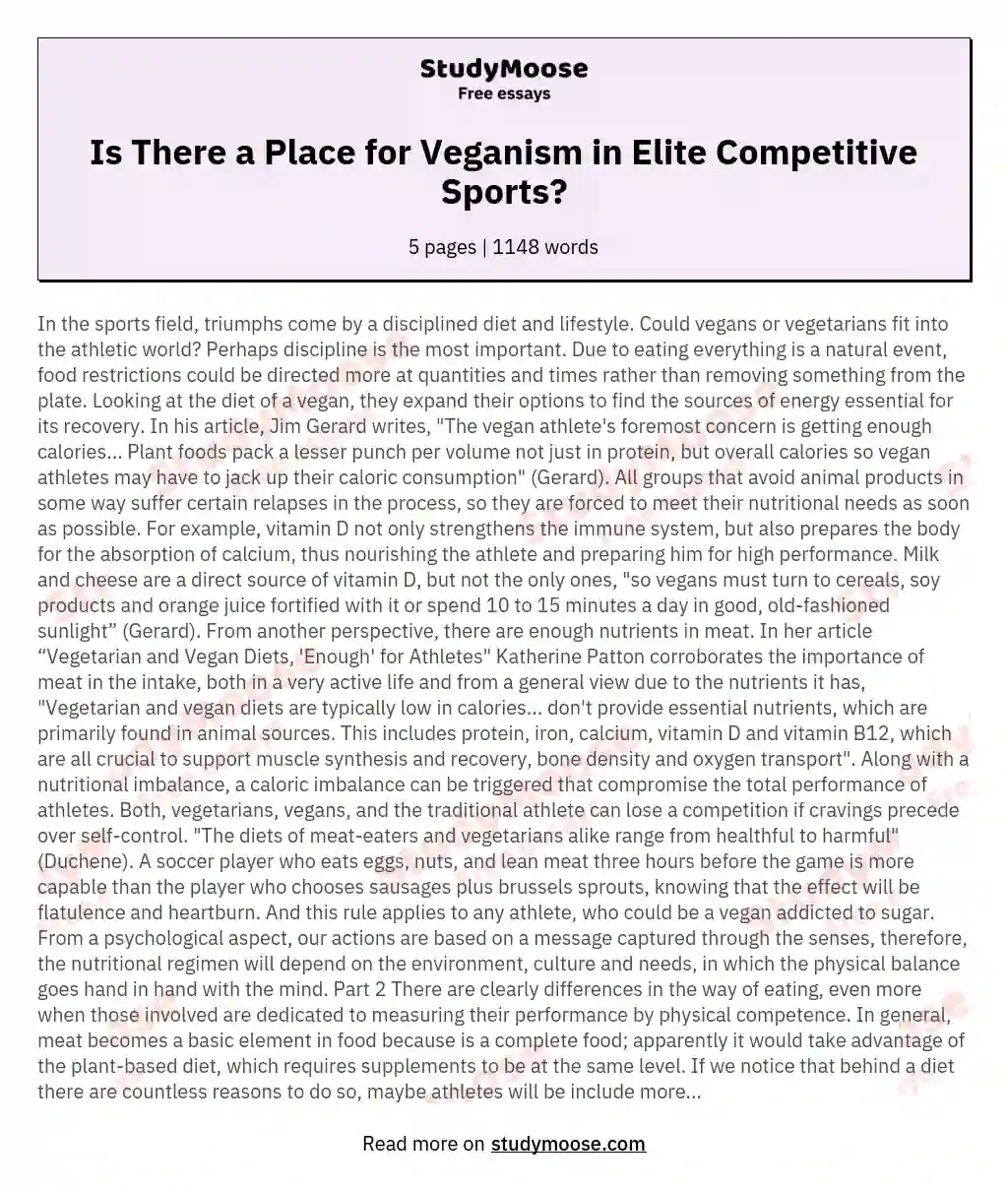 Is There a Place for Veganism in Elite Competitive Sports? essay