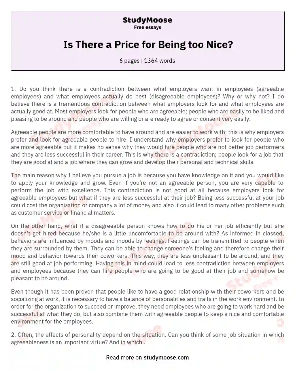 Is There a Price for Being too Nice?