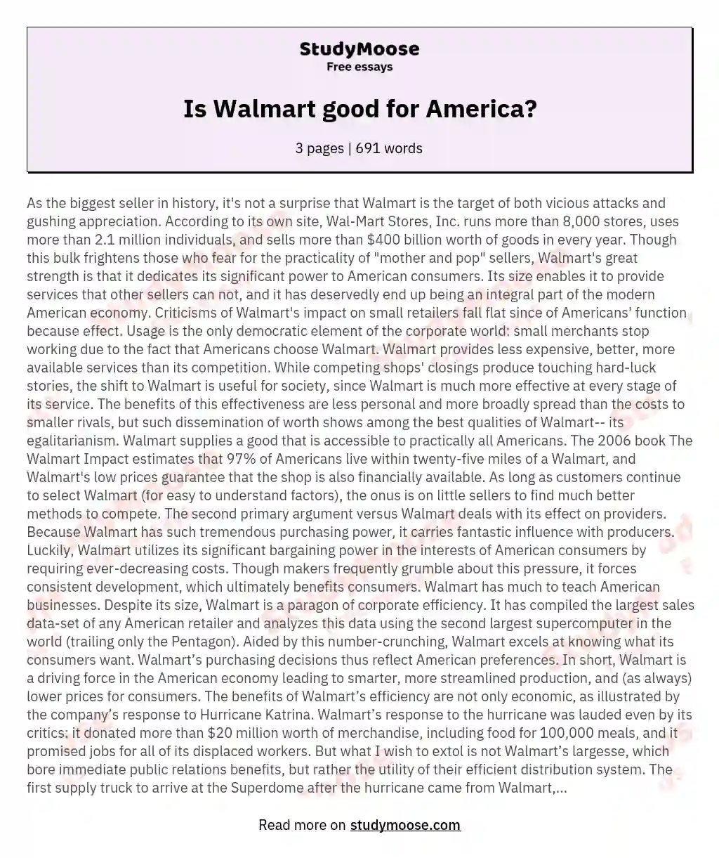 Is Walmart good for America? essay