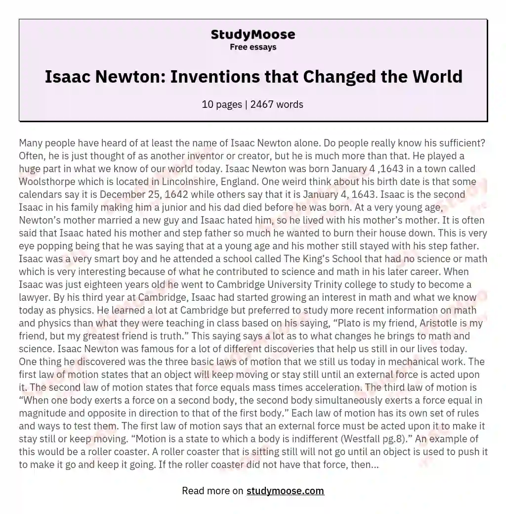Isaac Newton: Inventions that Changed the World essay