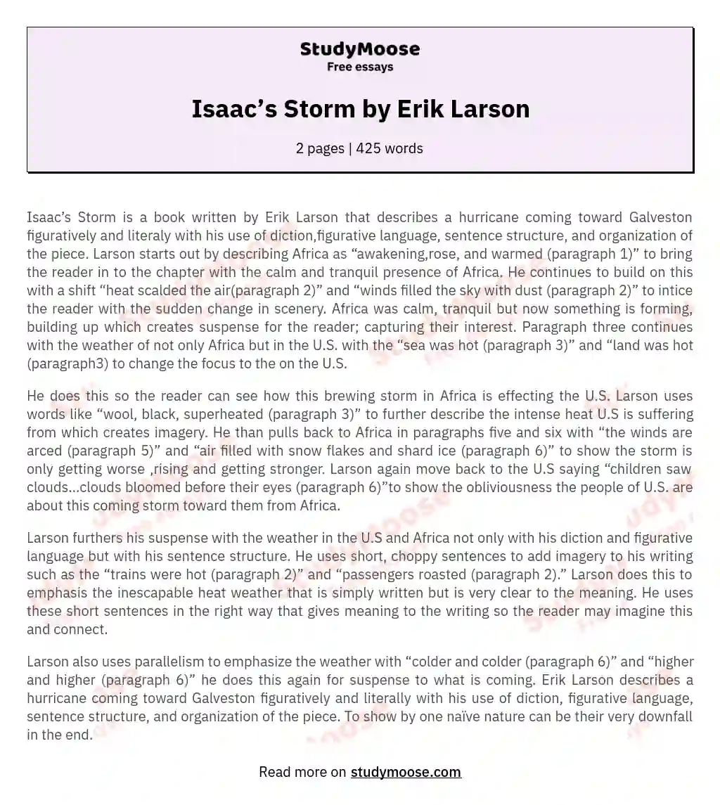 Isaac’s Storm by Erik Larson essay